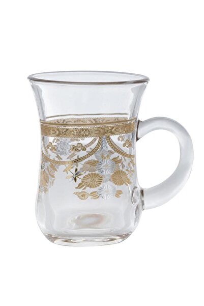 ALSAIF طقم ابريق شاي منقوش باللونين الذهبي والفضي مكون من 6 قطع شفاف