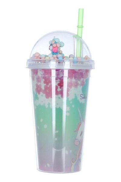ALSAIF So Plastic Juice Cup With Straw 450 Ml Colorful