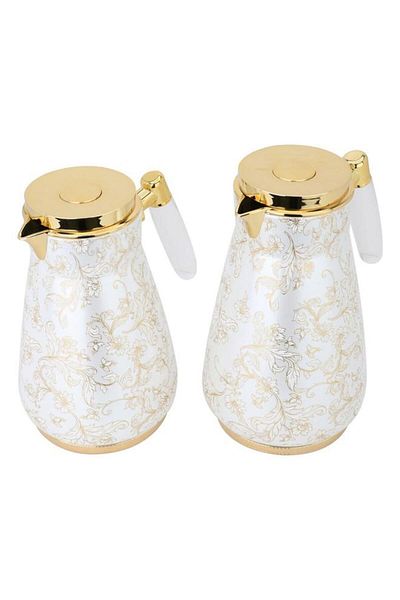 ALSAIF Laila Steel Thermos Set 0.75/1 Liter 2 Pieces Cream Gold