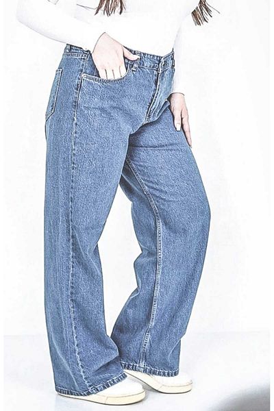 TRENDNATUREL Blugi Palazzo cu talie înaltă de mărime mare - Pantaloni largi, spălați pe zăpadă