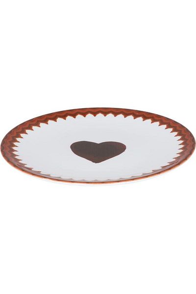 ALSAIF Porcelain Serving Plate Round 20 Cm Heart Pattern Brown