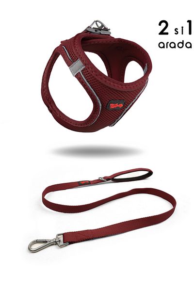 Tailpetz Cat Dog Air-Mesh Chest Collar and Travel Shipping Strap Set 2 in 1 Claret Red