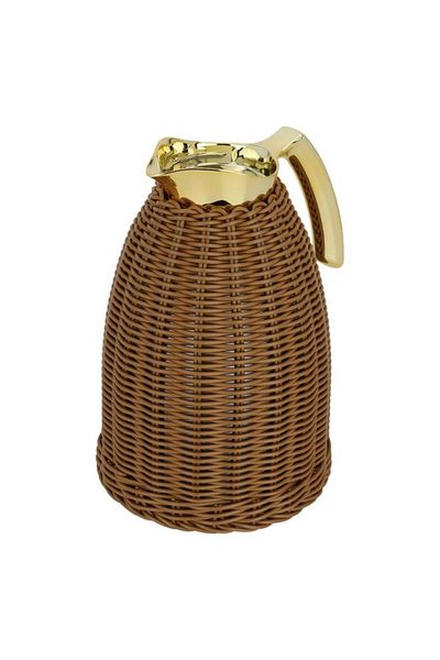 ALSAIF Rattan Khaws Thermos 1.5 Liters With Gold Brown Handle