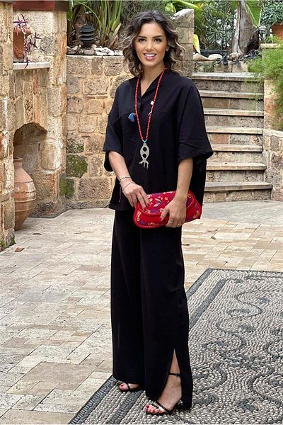Nevin Kaya Moda Μαύρο Σετ Μπλούζα Παντελόνι Λινό 100% Βαμβάκι
