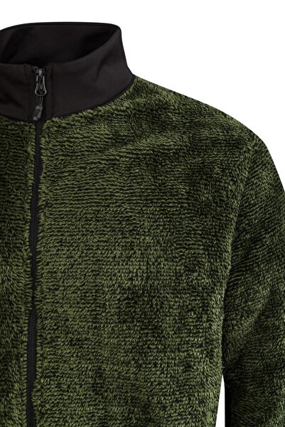 2AS San Diago Erkek Tam Fermuarlı Çizgili Polar Yeşil