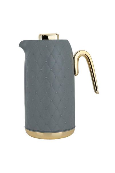 ALSAIF Plastic Rattan Thermos 1 Liter Golden Dark Gray Handle