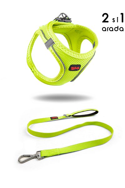 Tailpetz Neon Yellow Cat Dog Air-Mesh Chest Collar and Trip Shipping Strap Set - 2 in 1