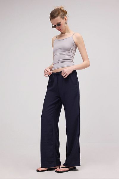 Addax Elastic Waist Front Tie Wide Leg Trousers Pn16599-U1