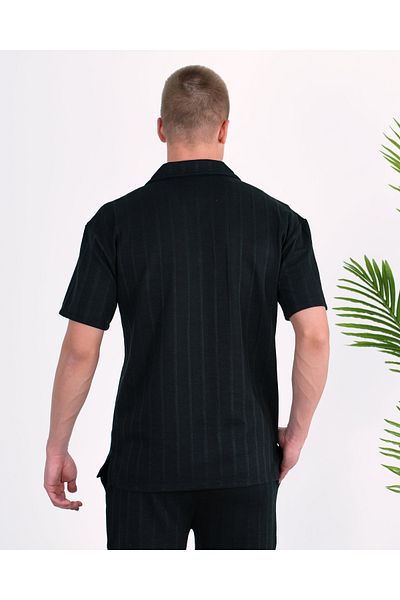 elkumoda Памучна, не изпотяваща се материя, италианска яка, раирана, с къс ръкав, закопчаване с копчета, слим крой