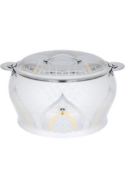 ALSAIF Steel Bushra Food Container 2500 Ml Gold Indian Silver Pattern