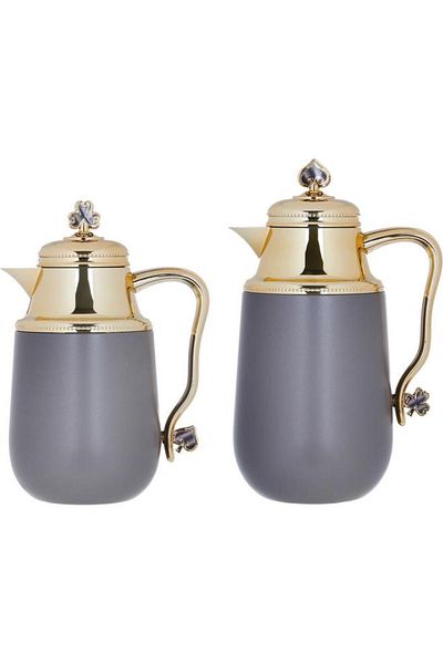 ALSAIF Fatima Plastic Thermos Set 1/0.7 Liter Gold 2 Pieces Cappuccino