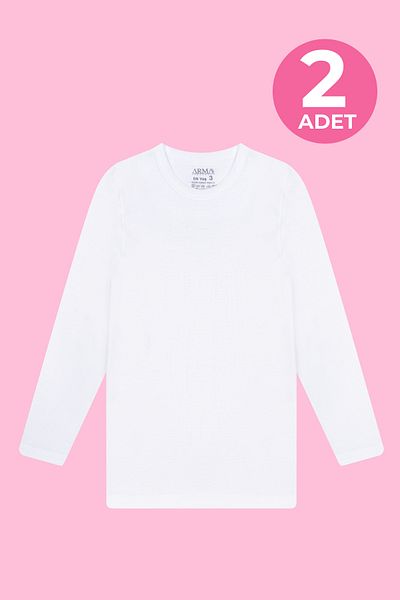 Arma Yıldız 2 Pack Girl's Long Sleeve Undershirt T-Shirt White Badi 100% Cotton
