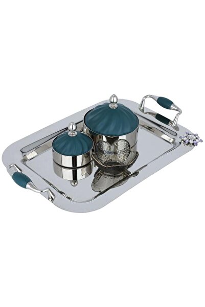 ALSAIF Tofaria Set With Steel Dates 5 Pieces Rectangular Silver