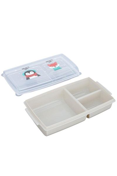 ALSAIF Plastic Lunch Box Divided Transparent Cover Beige