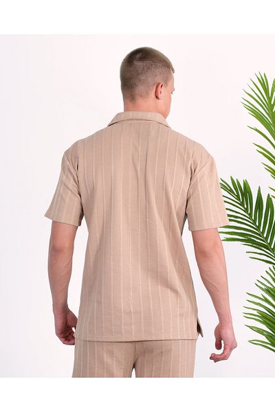 elkumoda Βαμβακερό ύφασμα κατά του ιδρώτα Ιταλικό πέτο με ριγέ κοντομάνικο πουκάμισο με κλείσιμο με κουμπιά Slim Fit πουκάμισο
