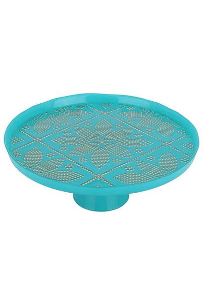 ALSAIF Glass Serving Stand 32X32X12 Cm Turquoise