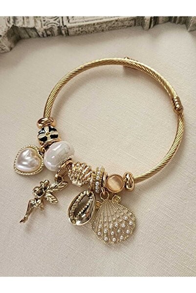 ZÜLİSCH CHARM BİLEKLİK ÇELİK GOLD DENİZ KABUĞU MELEK DETAYLI PASLANMAZ SUYA D...