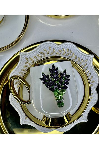 EŞİYOK 2' Crystal Stone Special Design Purple Color Spike Decorated Coffee Cup