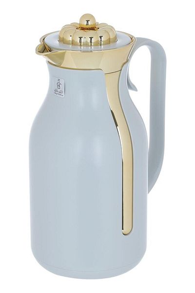 ALSAIF Rayana Plastic Thermos 1 Liter Golden Lid Light Gray