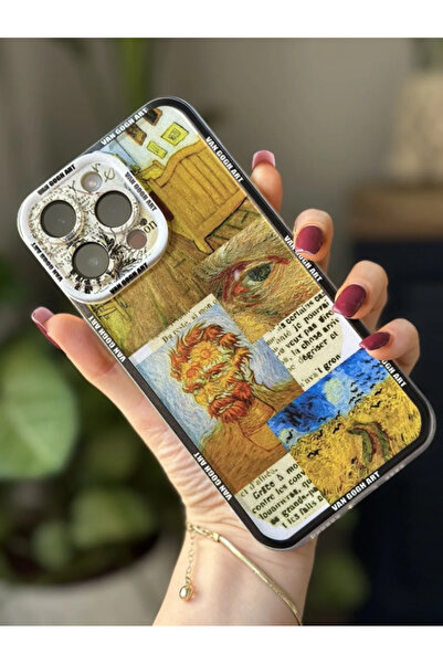 Go Aksesuar حافظة شفافة متوافقة مع هاتف iPhone 13 Promax مع نمط طباعة Van Gogh