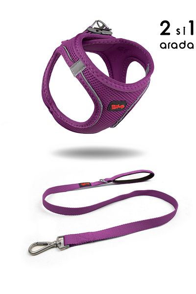 Tailpetz Cat Dog Air-Mesh Chest Collar and Travel Shipping Strap Set 2 in 1 Purple