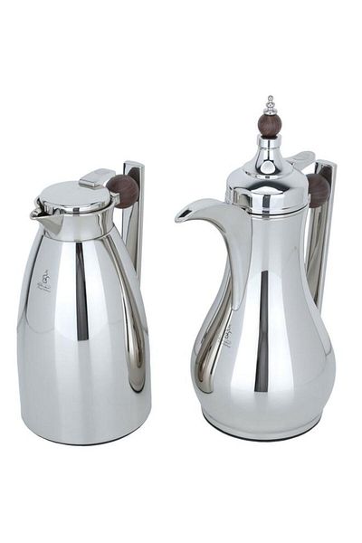 ALSAIF Alaa Steel Thermos Set 1 Liter Wooden Handle Silver