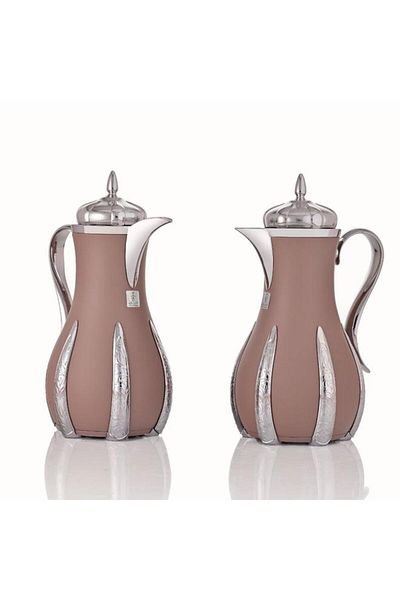 ALSAIF Steel Thermos Set 2 Pieces 1/1 Liter Silver Brown