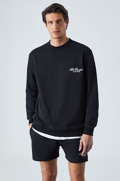 GRIMELANGE Federer Men's Long Sleeve Regular Crew Neck Black Tracksuit Set