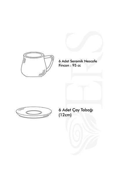 Erbaşlar Wish Tree 12 Pieces Luxury Ceramic Coffee Cup Set Turkish Coffee Cup