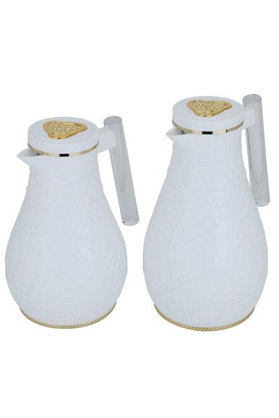 ALSAIF Plastic Thermos Set (Karam) 1 Liter 0.75 Liters 2 Pieces White