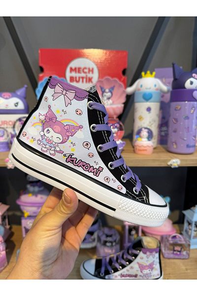 MECH BUTİK Pantofi sport pentru fete, negri, imprimați complet Kuromi