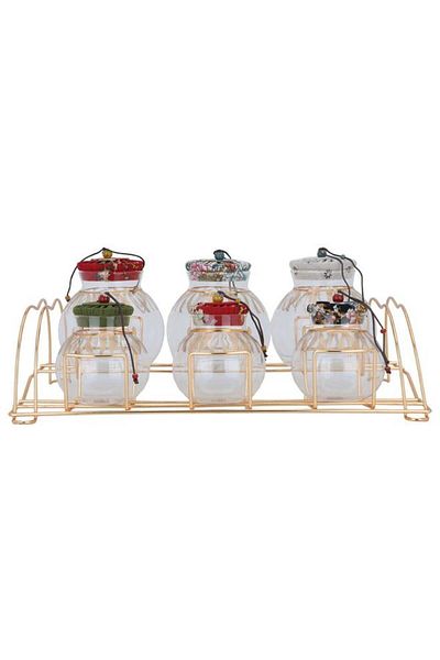 ALSAIF Glass Box Set 7 Pieces Gold Colored Stand