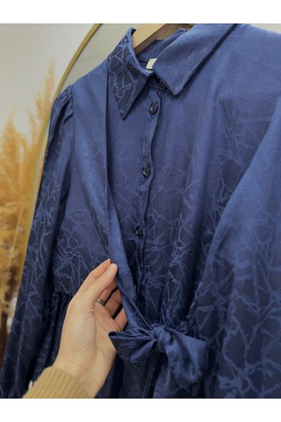 Ebrar Store Navy Blue Nurgul Print Half-Bolero Dress - Ge751
