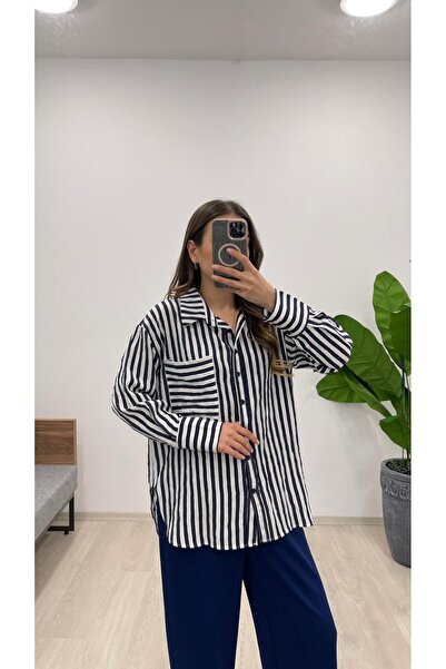 Nazline Ženska košulja Prugasto Tep Sa džepovima sa dugim gumbima