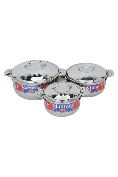 ALSAIF Steel Food Container Set 1 + 1.5 + 2.5 Liters 3 Pieces Silver