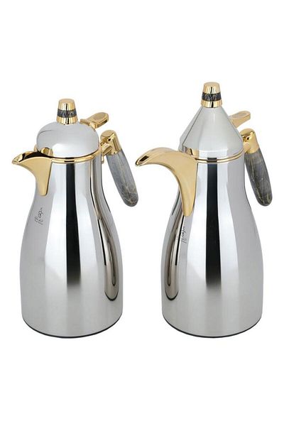 ALSAIF Maimouna Steel Thermos Set 2 Pieces 1/1 Liter Silver