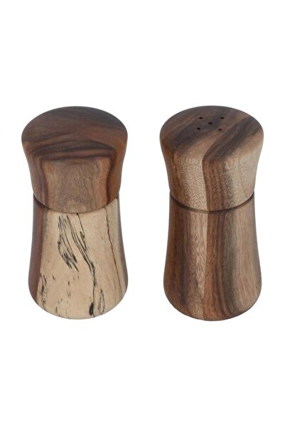 ALSAIF طقم مطحنة ملح خشبية مكون من قطعتين باللون البني