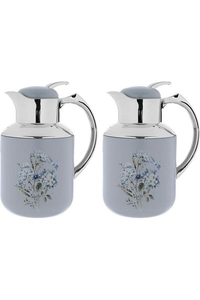 ALSAIF Florya Pro Plastic Thermos Set 1 L 0.5 L Rose Pattern Light Gray