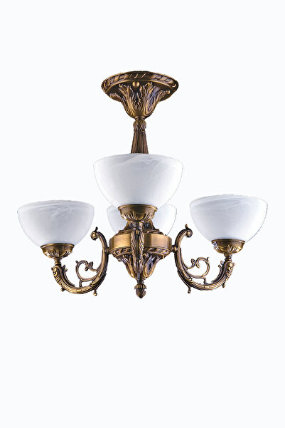 Avize çarşısı Polo 4 Kollu Beyaz Camlı Eskitme Plafonyer  Avize