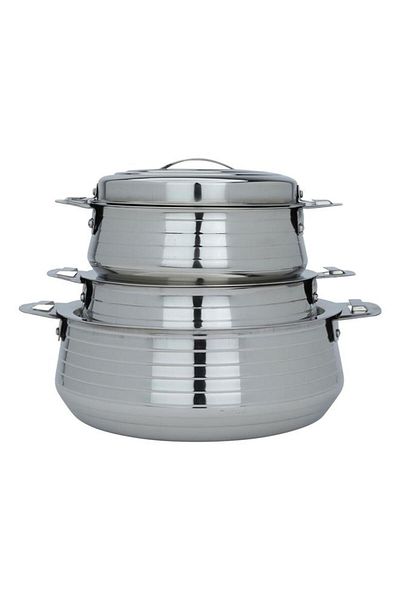 ALSAIF Steel Maxima Container Set 3 Pieces 1.0 1.5 2.5 Liters Silver