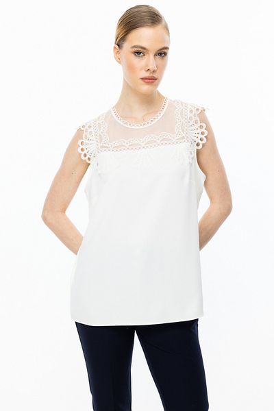 Ekol Chiffon Blouse with Lace Detail