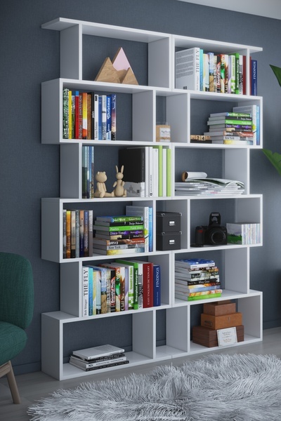 dekor fim DF07103B 6 Raflı Çift Modül Zigzag Kitaplık Çalışma Odası Ofis Kita...