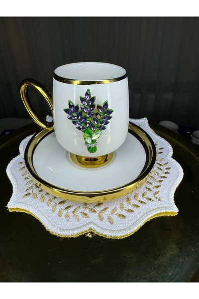 EŞİYOK 2' Crystal Stone Special Design Purple Color Spike Decorated Coffee Cup