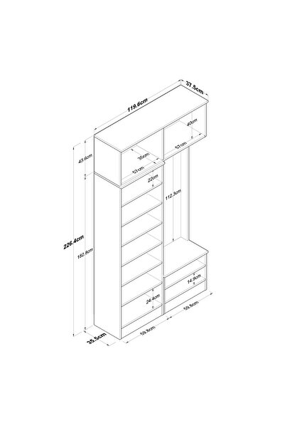 Rani Mobilya Rani EA144 Modern Portmanto Raflı Ayakkabılık Vestiyer Sepet Ceviz - Beyaz