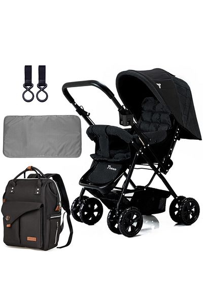 TEKNUM Teknum Reversible Look at Me Stroller w/t Diaper Bag & Hooks & Changing Pad-Black