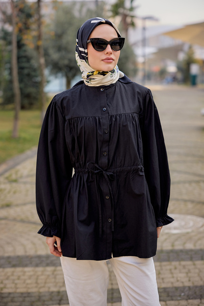 LOCCO Cămașă Robadan pentru femei, cu mâneci cu balon, negru