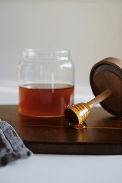 Dekorzdükkan Acacia Lid Borosilicate Glass Honey Jar (450ml)
