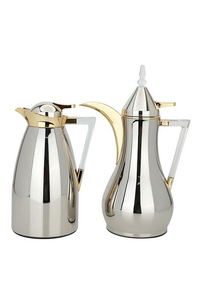 ALSAIF Thermal Glass Thermos Set 2 Pieces 1/1 Liter Silver
