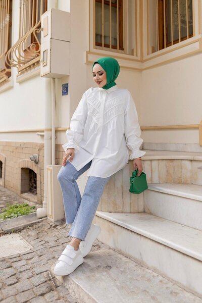 LOCCO White Tunic - Women'S, Front Piece Robe Gathered