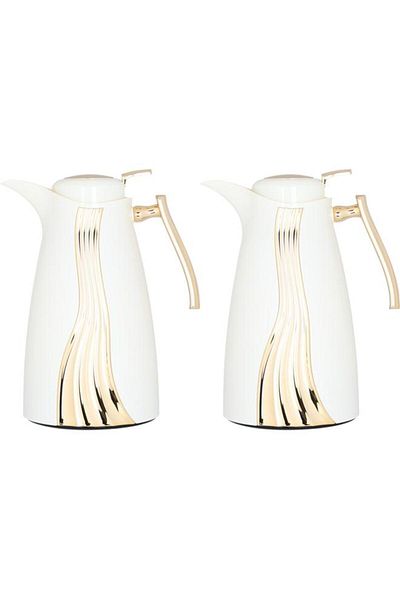ALSAIF Karma Plastic Thermos Set 1+1 Liter Golden Pattern 2 Pieces White